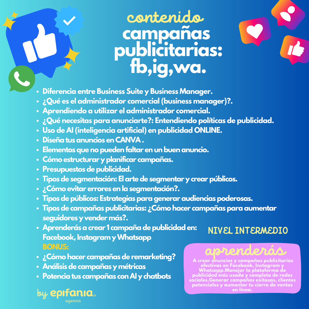 Curso Campañas publicitarias en Facebook,Instagram y Whatsapp